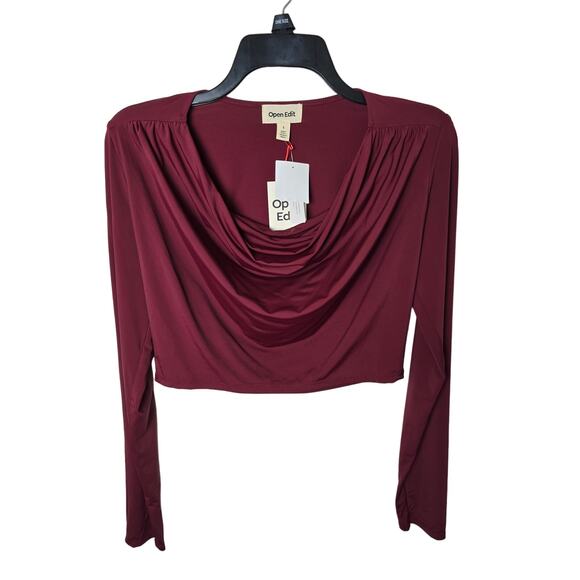 Open Edit NWT Crop Top Size Small slouchy cowl neckline Burgundy - Picture 7 of 9